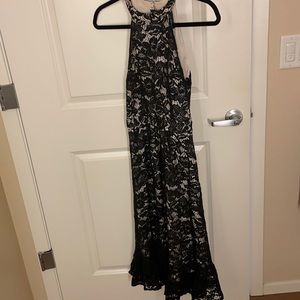 Black lace and nude halter midi dress 2